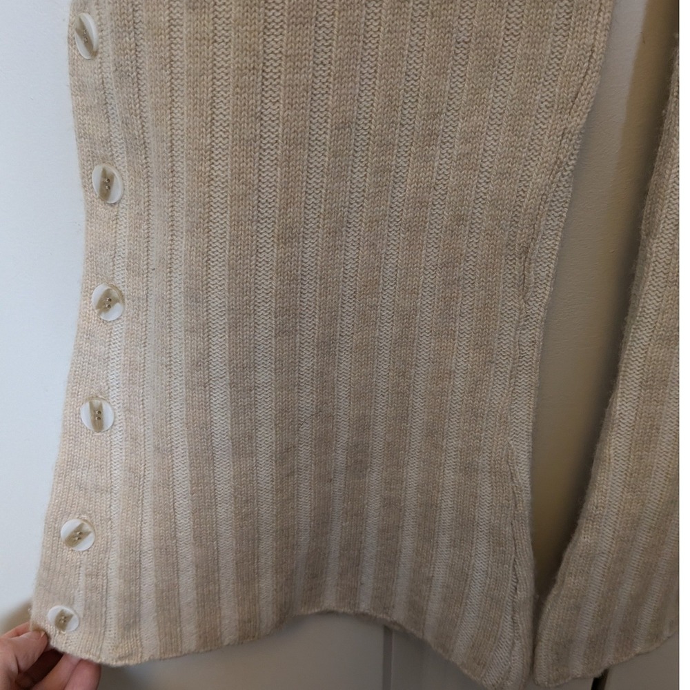 NAADAM Wool Cashmere Ribbed Flare Button Detail Pants Oatmeal Tan Size XS NWT - Picture 7 of 11
